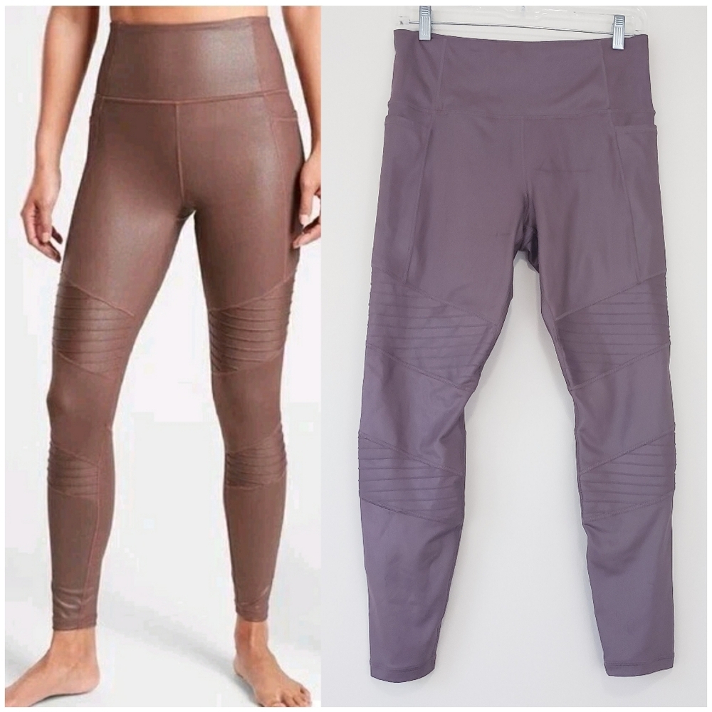 Athleta Inclination Moto Tight Shimmer Mauve Pink Size Medium